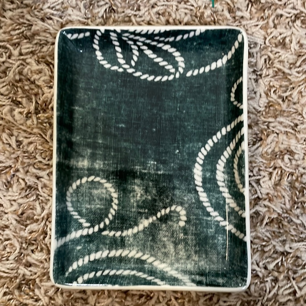 J. Crew Ceramics Catch All Tray Nautical Batik Rope - White & Teal